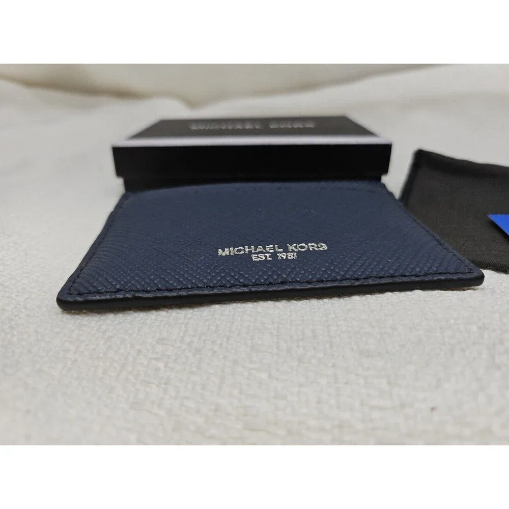 MK MICHAEL KORS Men's Jet Set Signature Navy Blue RFID Blocking Card Wallet New